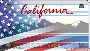 California Tahoe Hlaf American Flag Novelty Mini Metal License Plate Tag