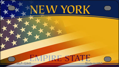 New York Half American Flag Novelty Mini Metal License Plate Tag