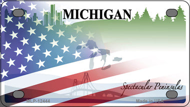 Michigan Peninsulas Half American Flag Novelty Mini Metal License Plate Tag