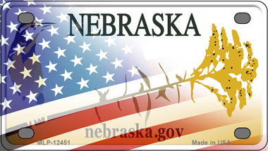 Nebraska Half American Flag Novelty Mini Metal License Plate Tag