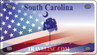 South Carolina Travel Half American Flag Novelty Mini Metal License Plate Tag