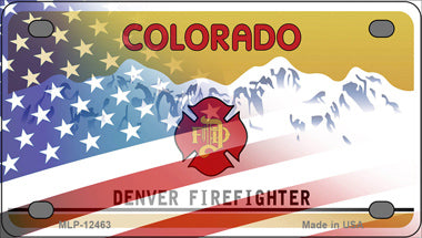 Colorado Firefighter Half American Flag Novelty Mini Metal License Plate Tag