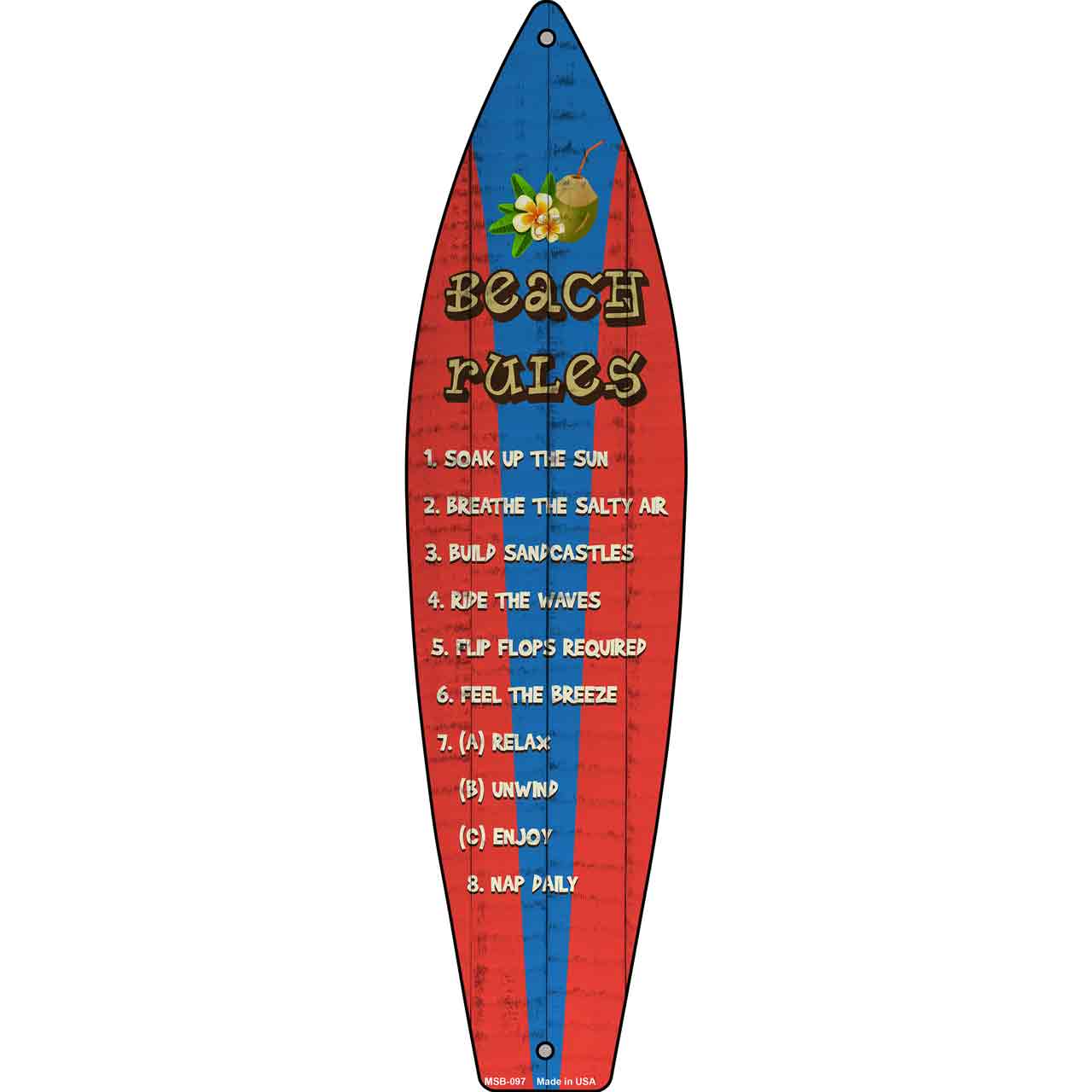 Beach Rules Novelty Mini Metal Surfboard MSB-097