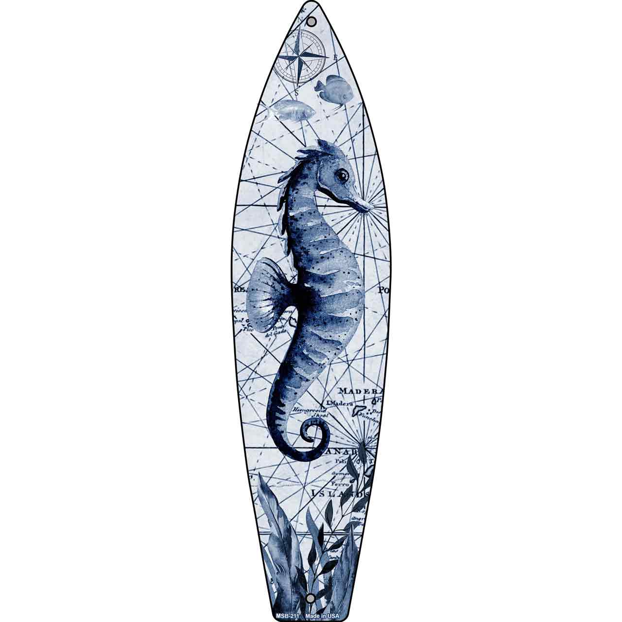 Black and White Seahorse Novelty Mini Metal Surfboard MSB-211