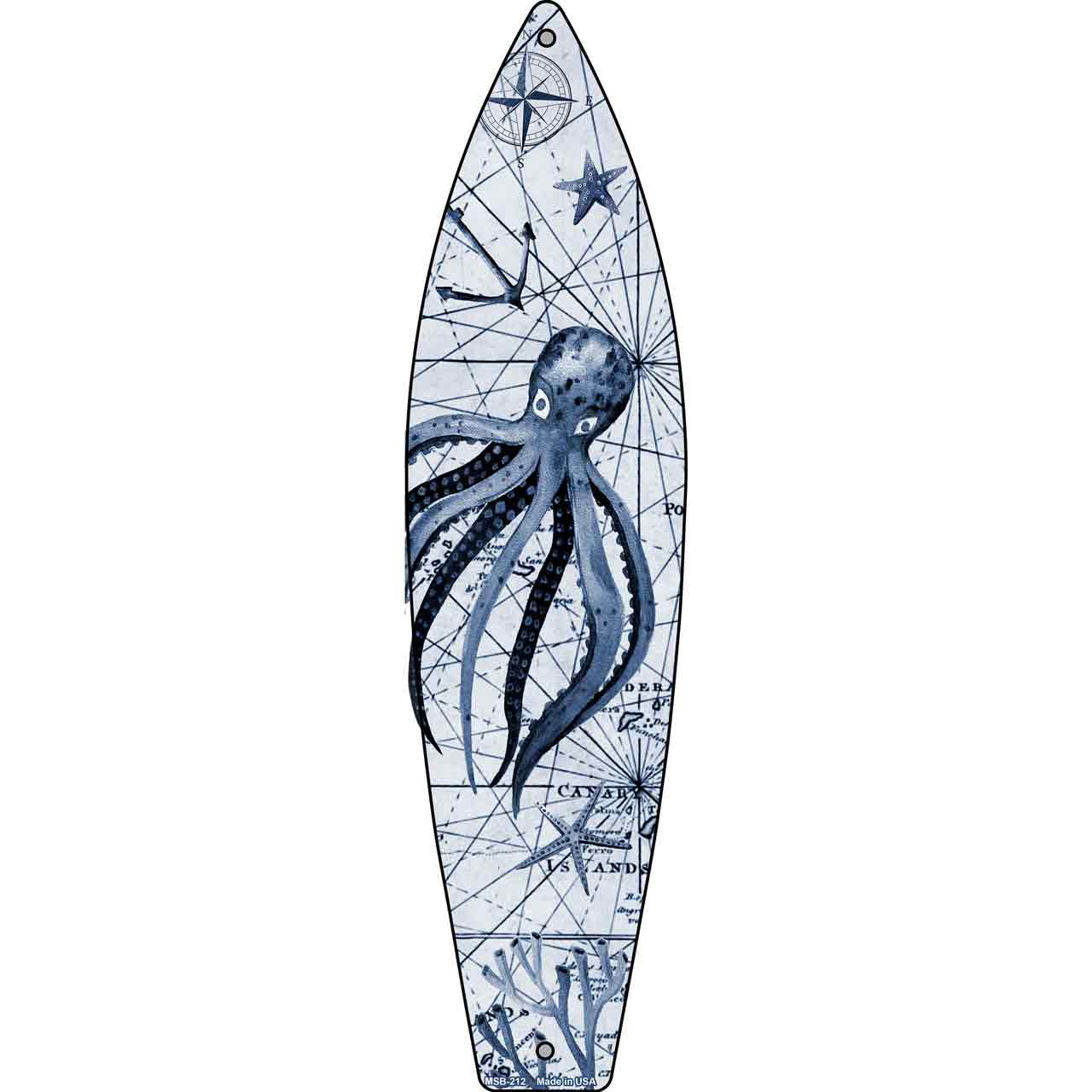 Black and White Octopus Novelty Mini Metal Surfboard MSB-212