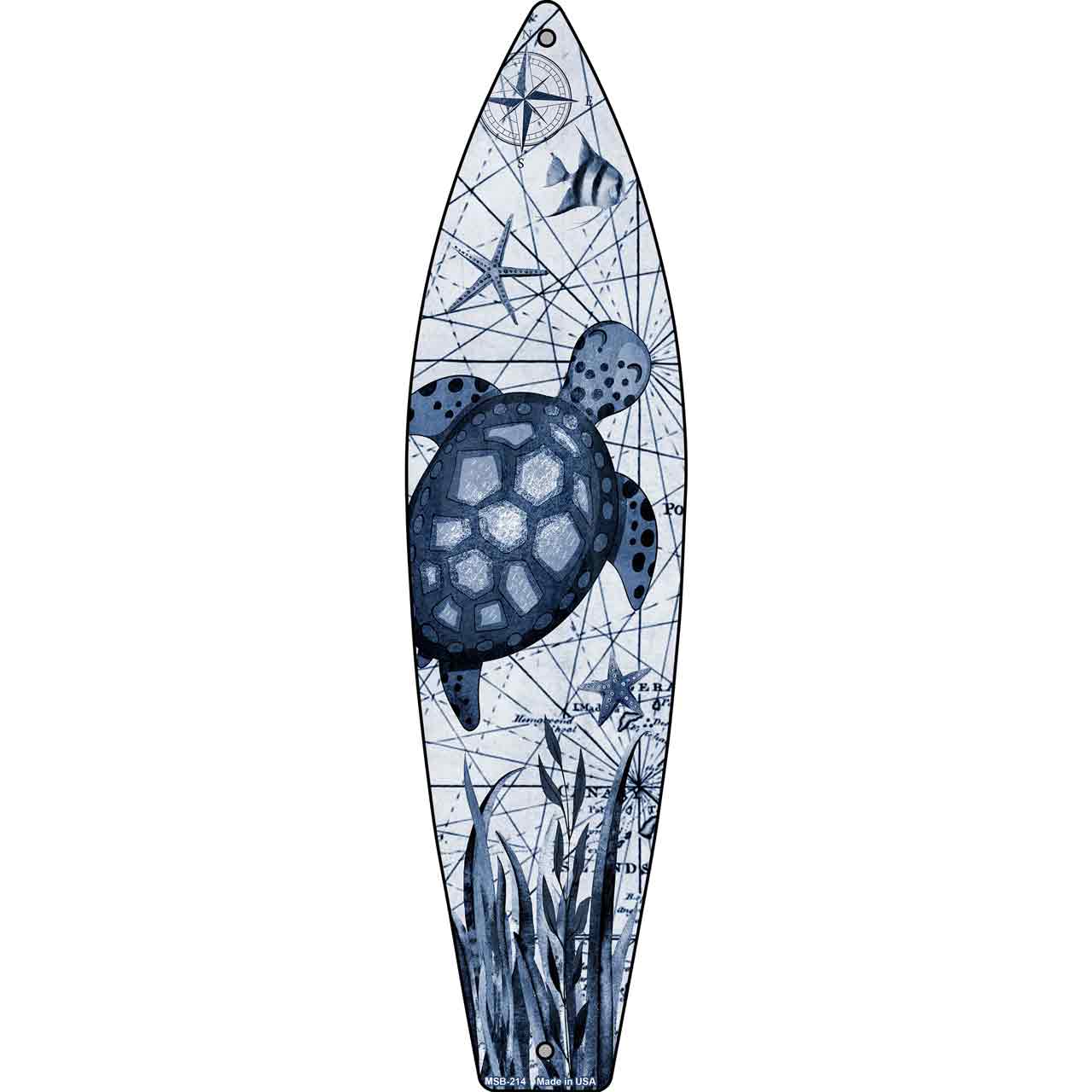 Black and White Sea Turtle Novelty Mini Metal Surfboard MSB-214