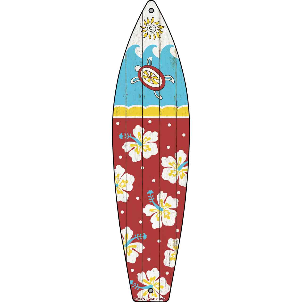 Sea Turtle With Hibiscus Flower  Novelty Mini Metal Surfboard MSB-227