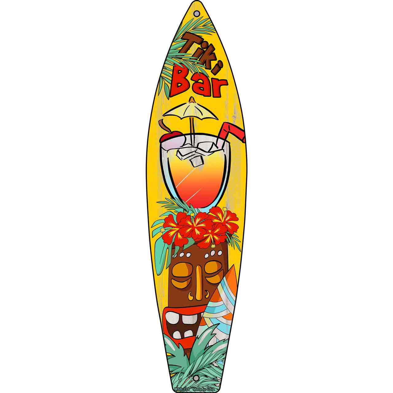 Tiki Bar With Drink Novelty Mini Metal Surfboard MSB-228