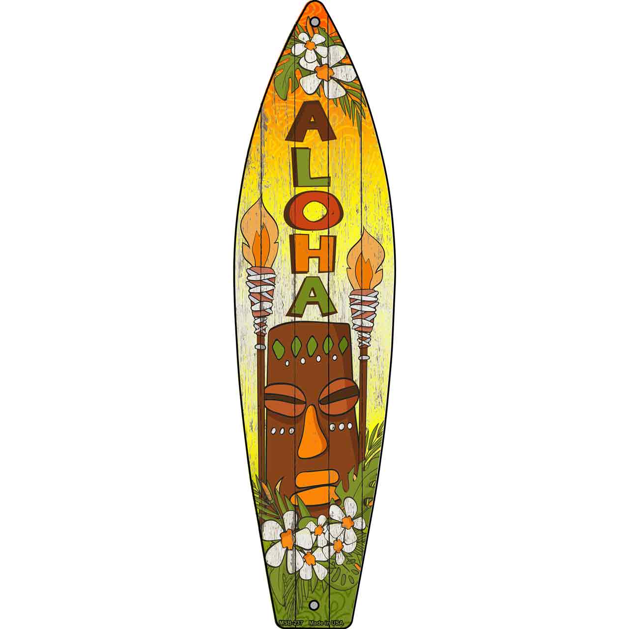 Aloha With Tiki Novelty Mini Metal Surfboard MSB-237