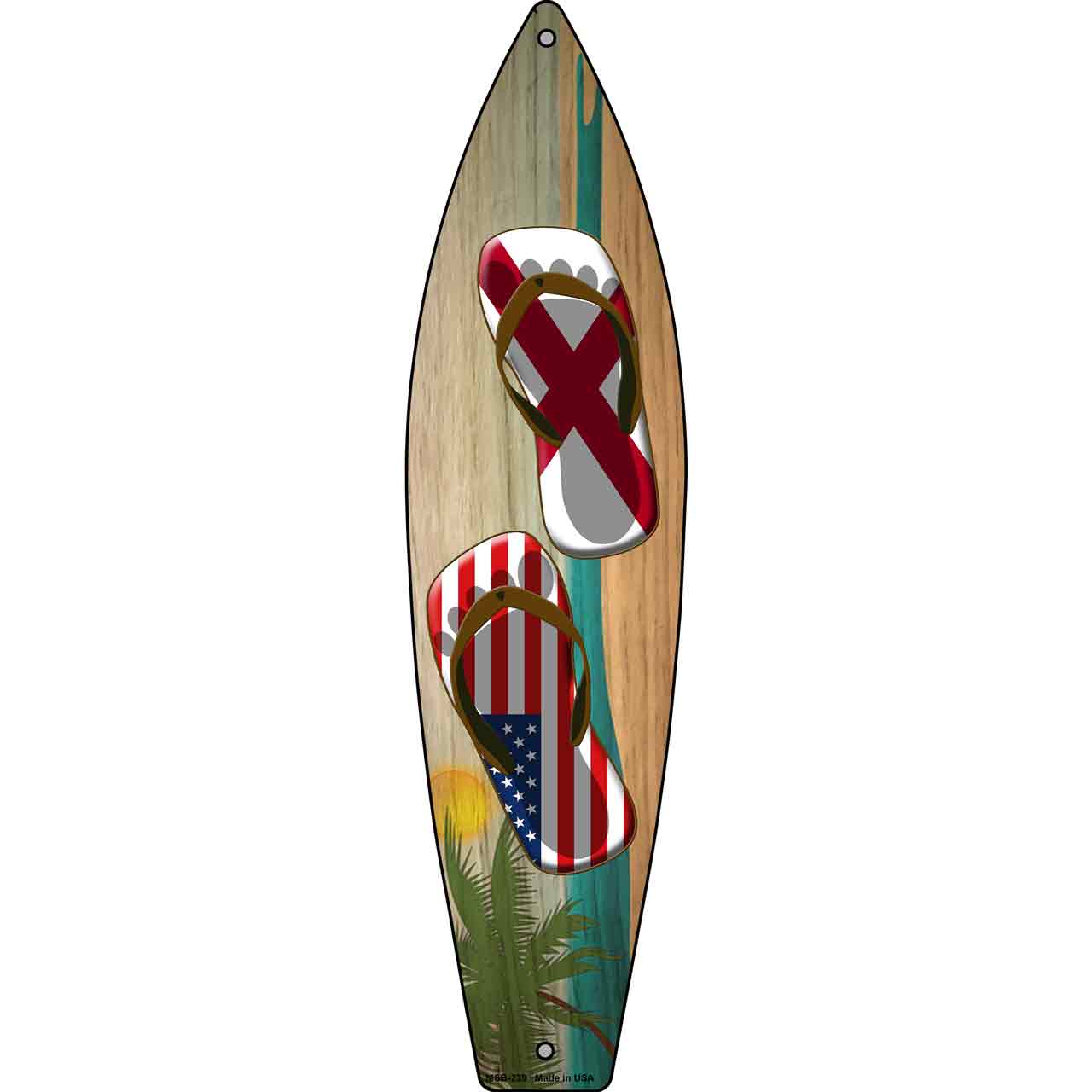 Alabama Flag and US Flag Flip Flop Novelty Mini Metal Surfboard MSB-239