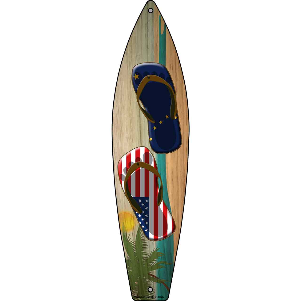 Alaska Flag and US Flag Flip Flop Novelty Mini Metal Surfboard MSB-240