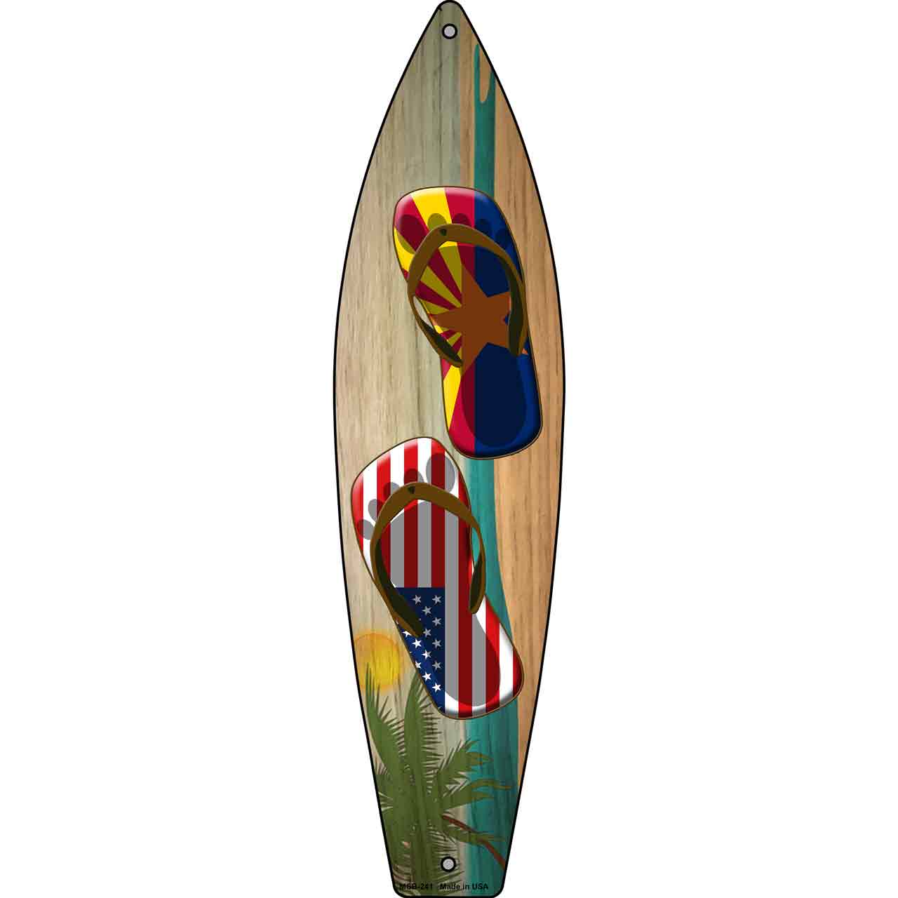 Arizona Flag and US Flag Flip Flop Novelty Mini Metal Surfboard MSB-241