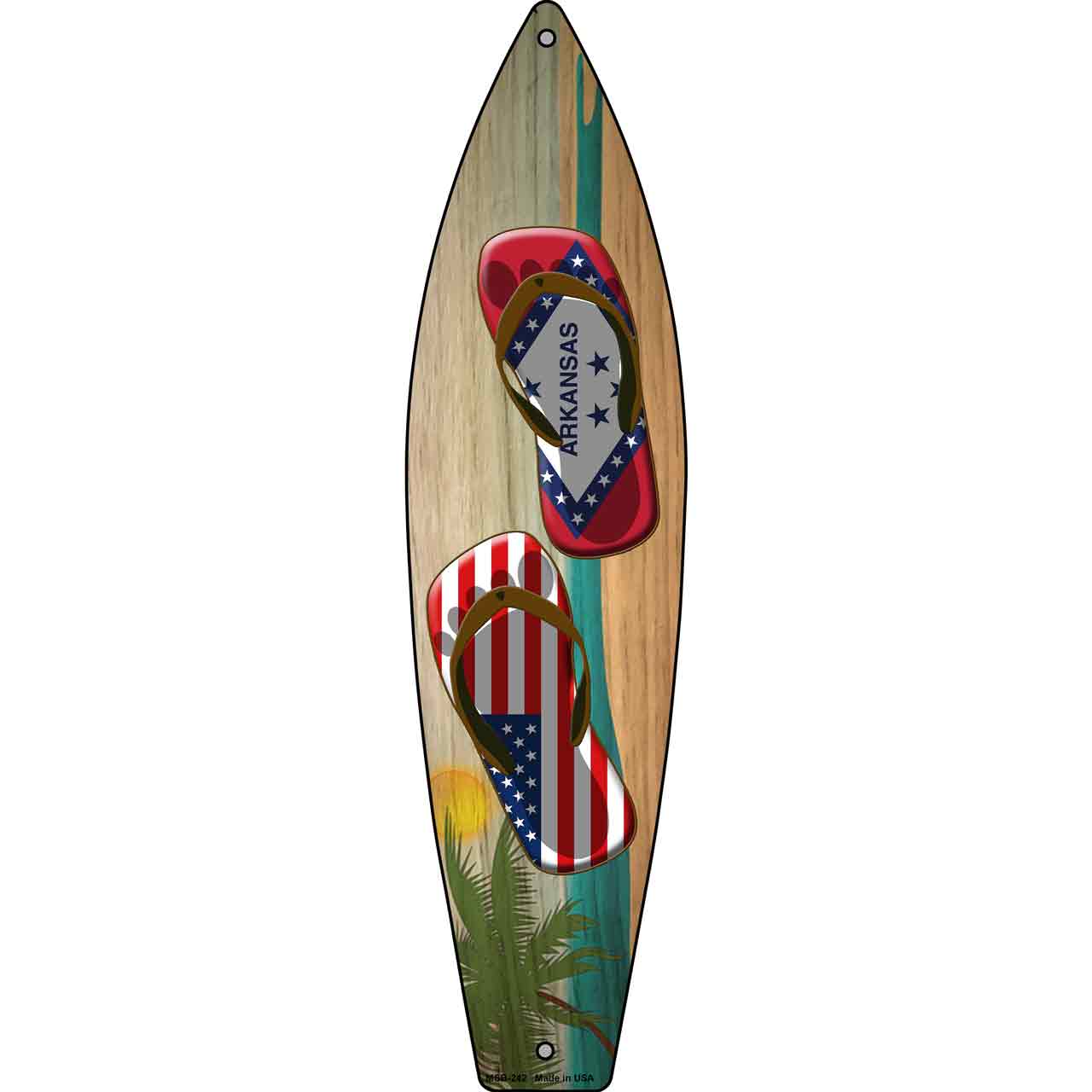 Arkansas Flag and US Flag Flip Flop Novelty Mini Metal Surfboard MSB-242