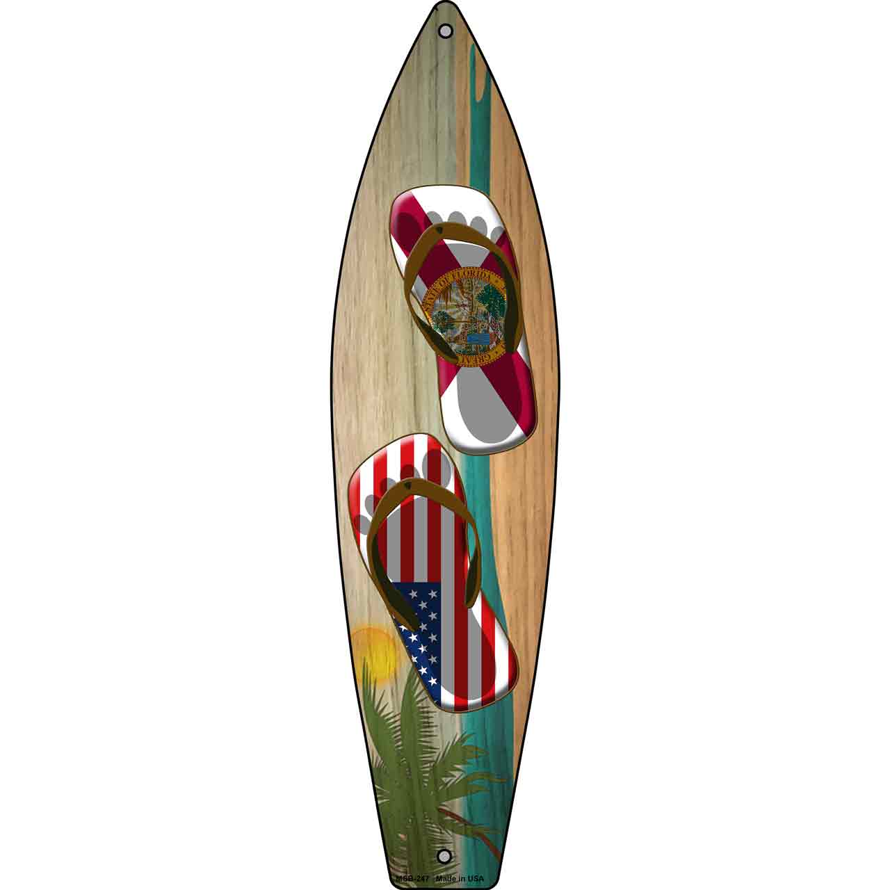 Florida Flag and US Flag Flip Flop Novelty Mini Metal Surfboard MSB-247