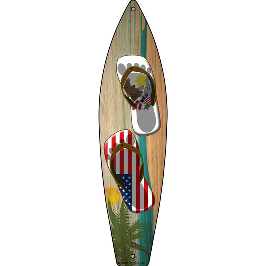Illinois Flag and US Flag Flip Flop Novelty Mini Metal Surfboard MSB-251