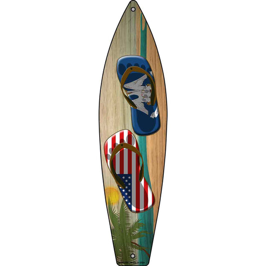 Louisiana Flag and US Flag Flip Flop Novelty Mini Metal Surfboard MSB-256