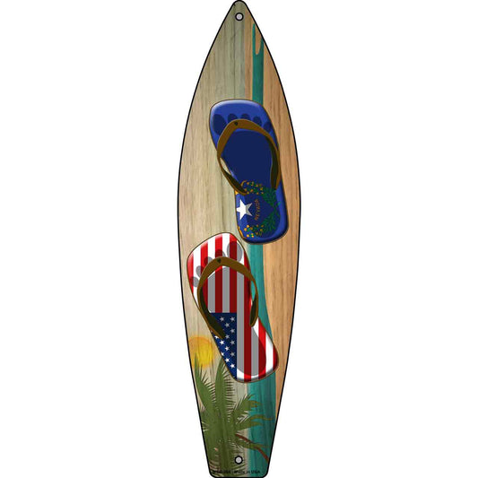 Nevada Flag and US Flag Flip Flop Novelty Mini Metal Surfboard MSB-266