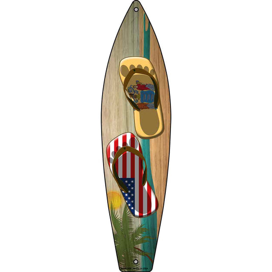 New Jersey Flag and US Flag Flip Flop Novelty Mini Metal Surfboard MSB-268