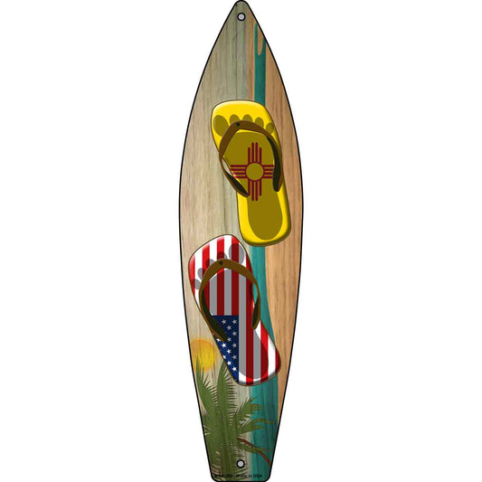 New Mexico Flag and US Flag Flip Flop Novelty Mini Metal Surfboard MSB-269