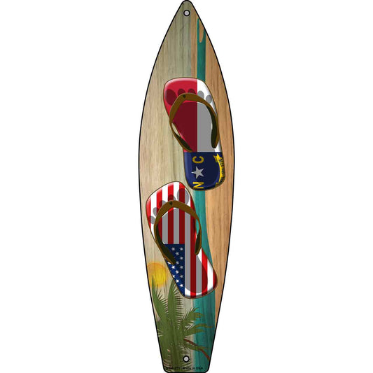 North Carolina Flag and US Flag Flip Flop Novelty Mini Metal Surfboard MSB-271
