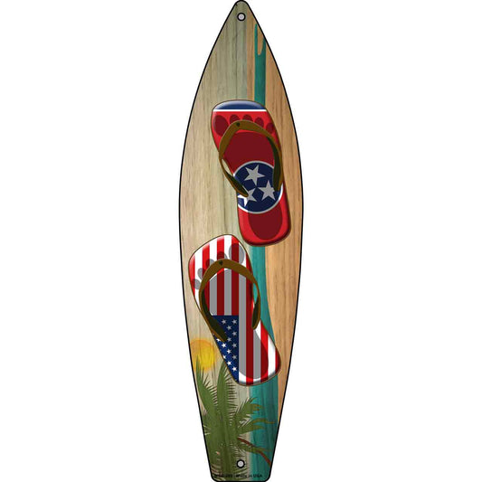 Tennessee Flag and US Flag Flip Flop Novelty Mini Metal Surfboard MSB-280