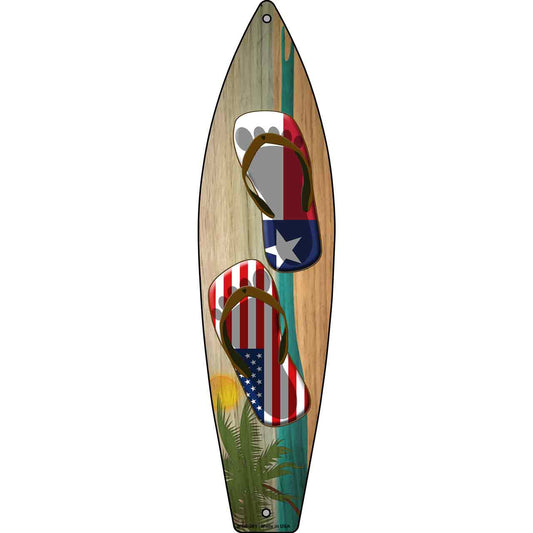 Texas Flag and US Flag Flip Flop Novelty Mini Metal Surfboard MSB-281