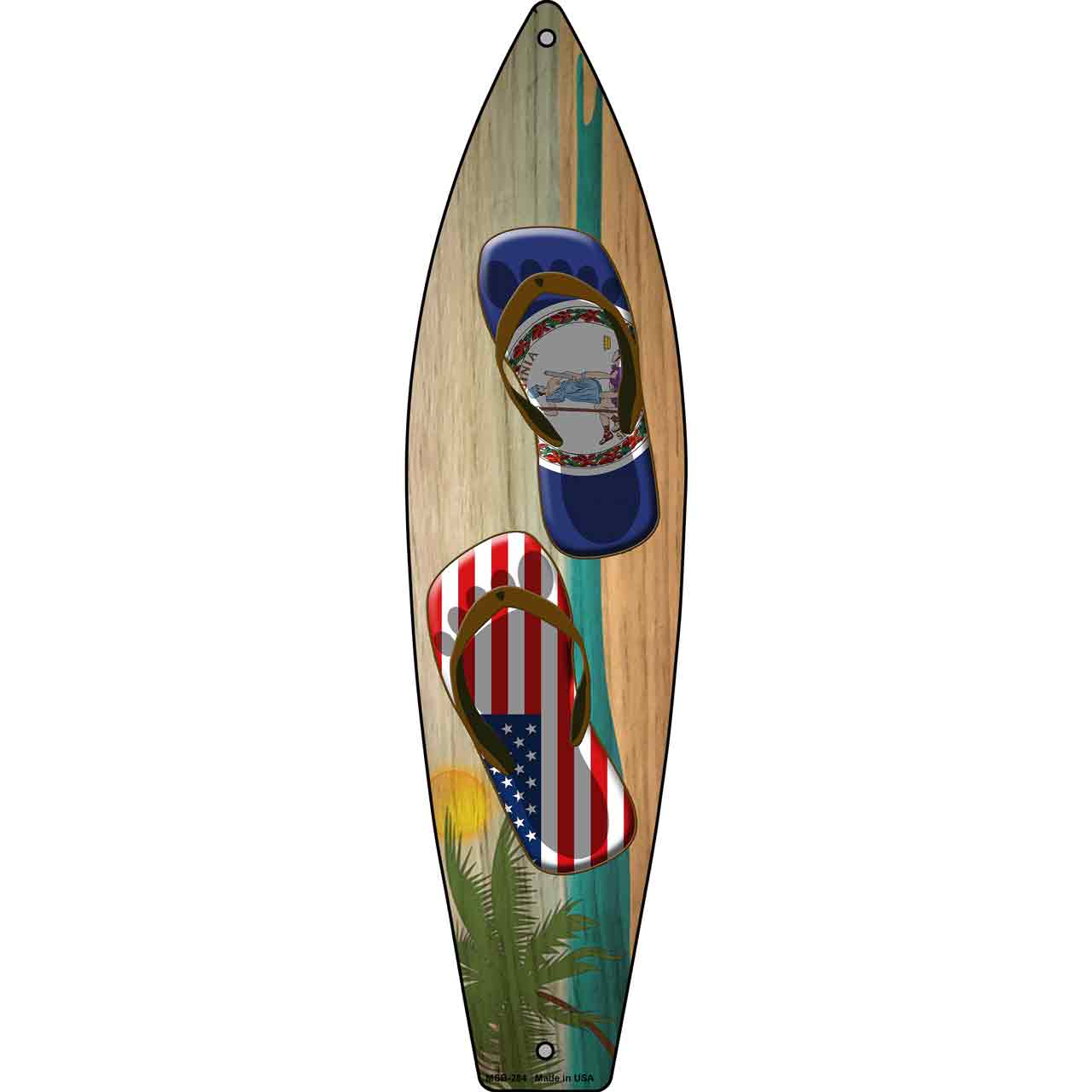 Virginia Flag and US Flag Flip Flop Novelty Mini Metal Surfboard MSB-284