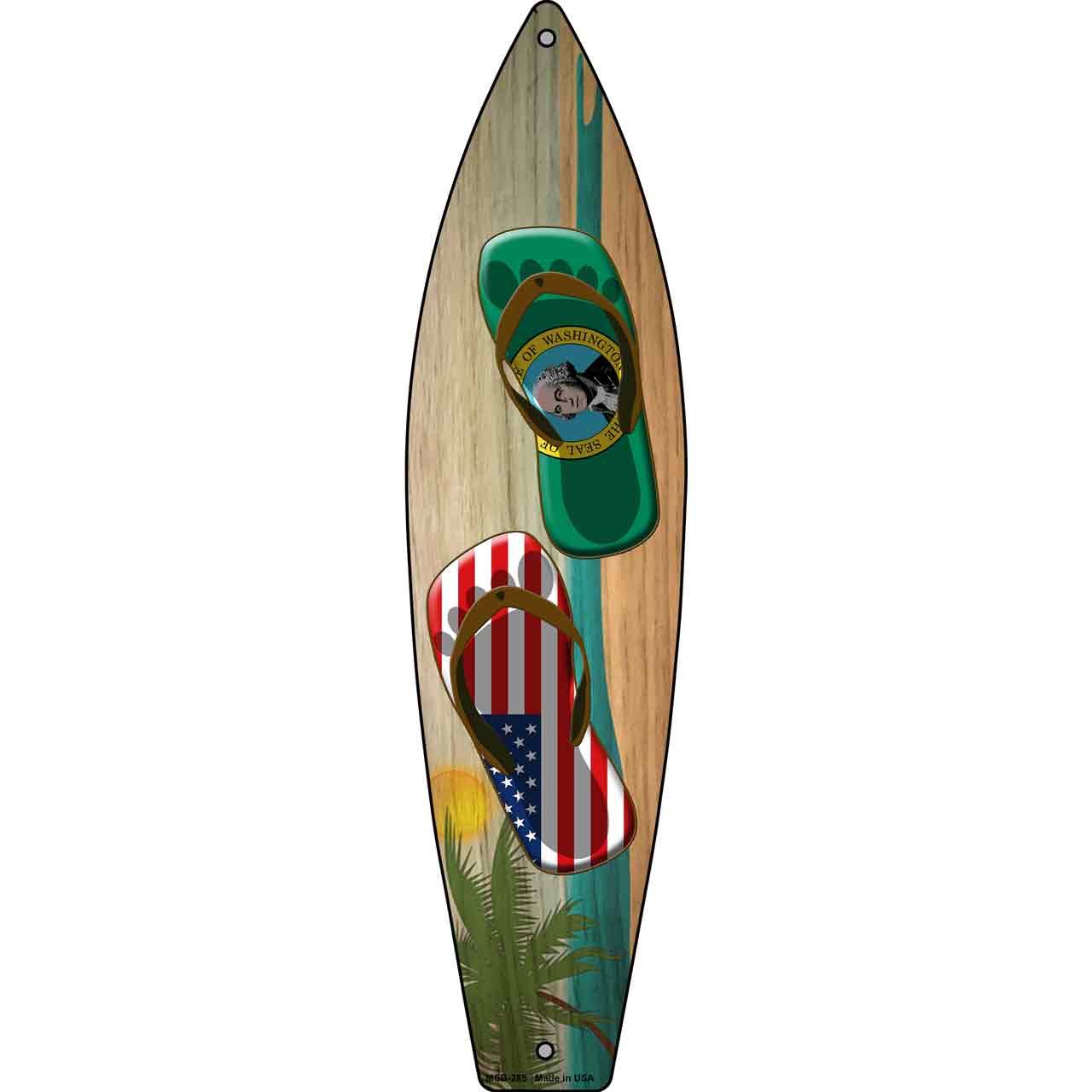 Washington Flag and US Flag Flip Flop Novelty Mini Metal Surfboard MSB-285