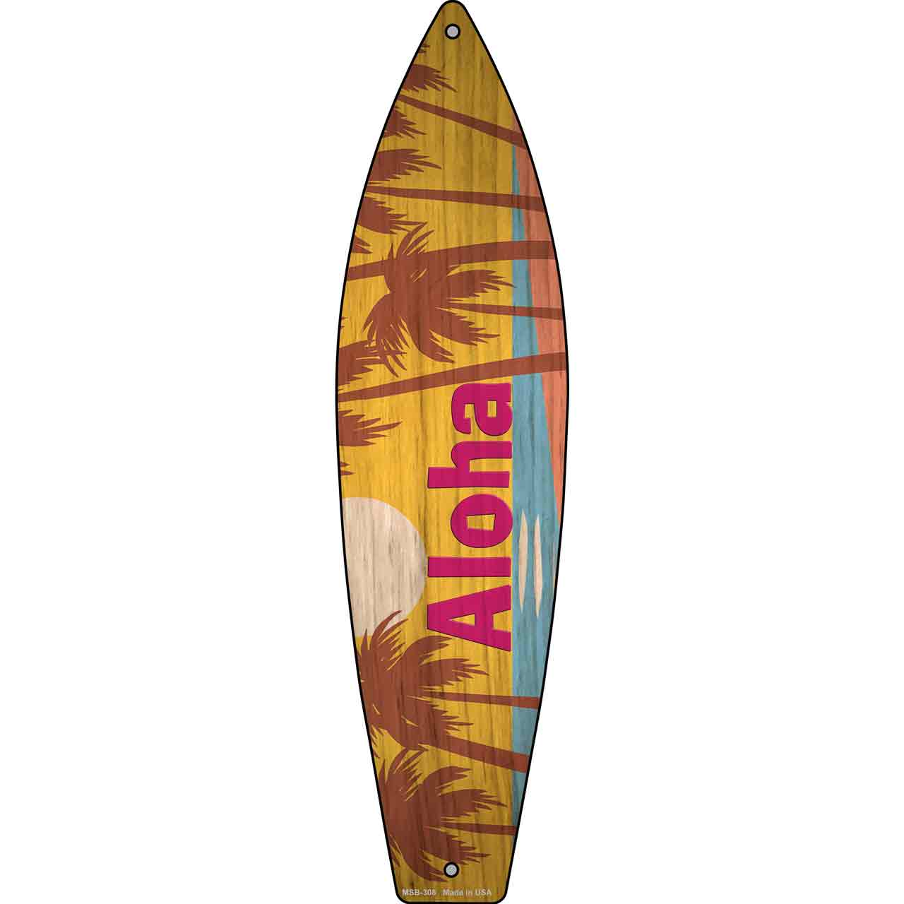 Aloha Sunset Novelty Mini Metal Surfboard Sign MSB-308