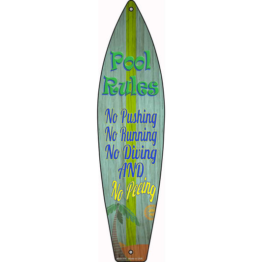 Pool Rules Novelty Mini Metal Surfboard Sign MSB-314
