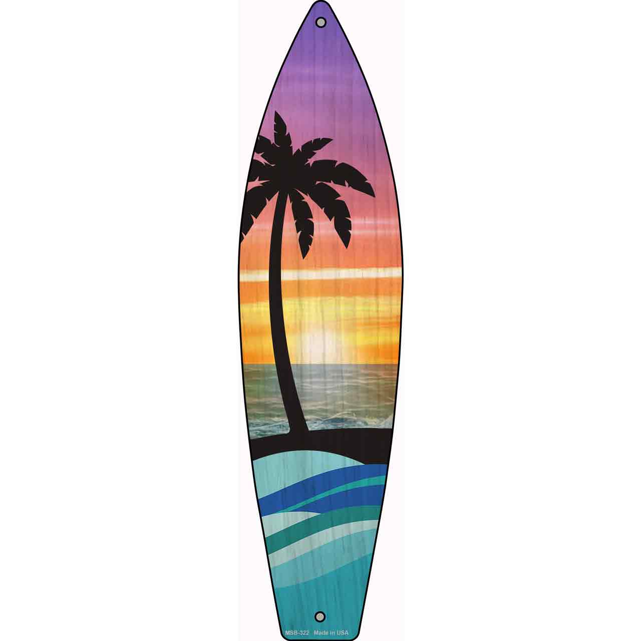 Palm Trees Sunset Novelty Mini Metal Surfboard Sign MSB-322