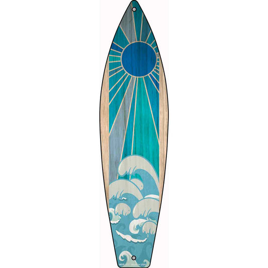 Blue Sun And Waves Novelty Mini Metal Surfboard Sign MSB-332