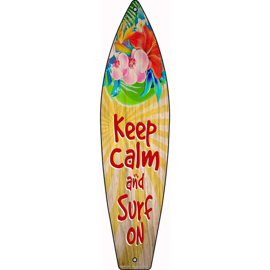 Keep Calm And Surf On Novelty Mini Metal Surfboard Sign MSB-336