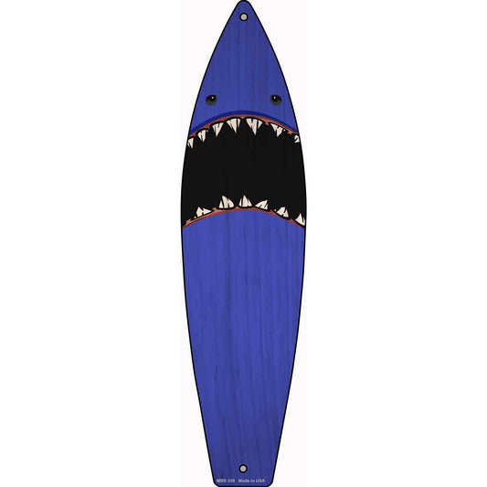 Blue Shark Novelty Mini Metal Surfboard Sign MSB-338
