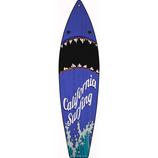 California Surfing Shark Novelty Mini Metal Surfboard Sign MSB-340