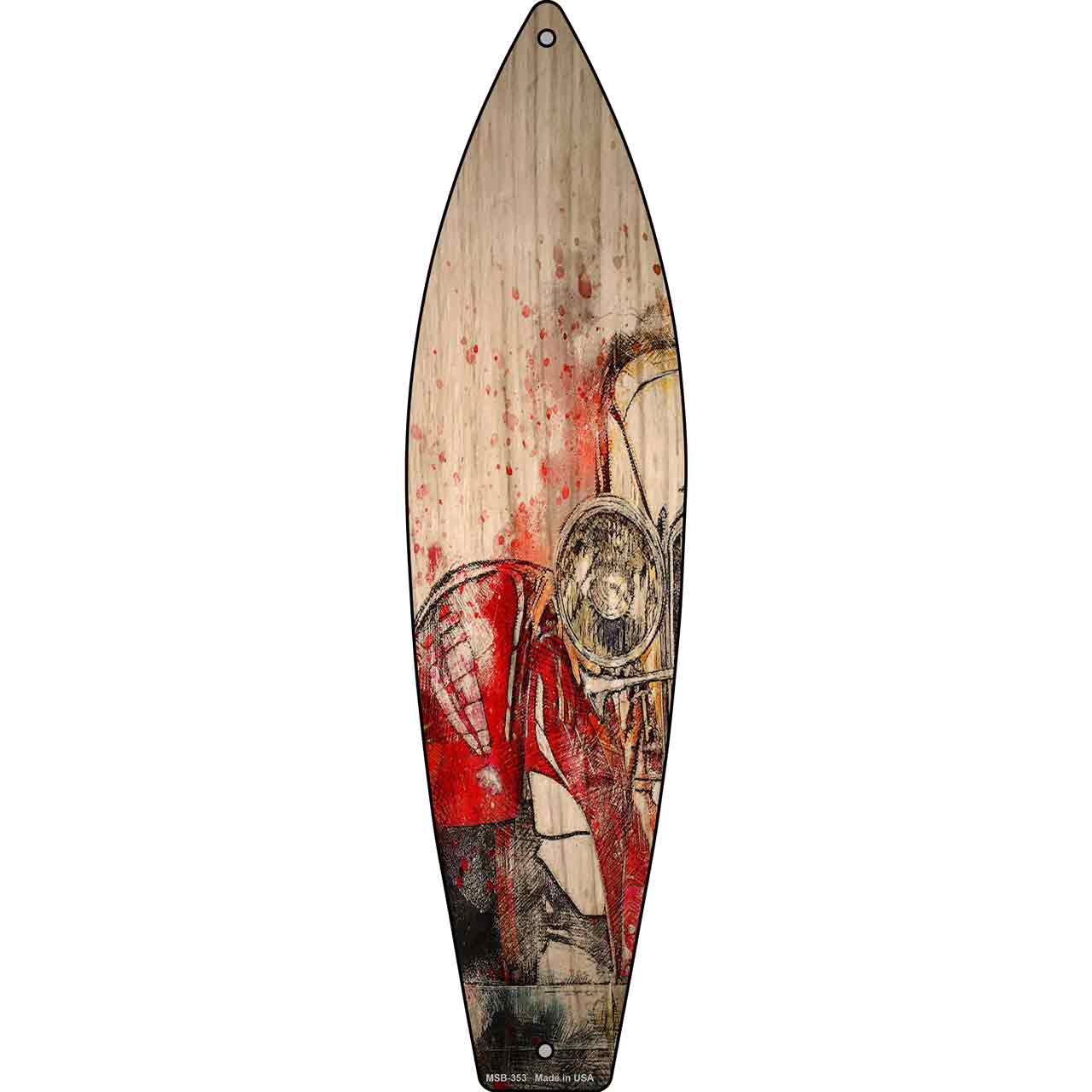 Red Curvy Car Novelty Mini Metal Surfboard Sign MSB-353