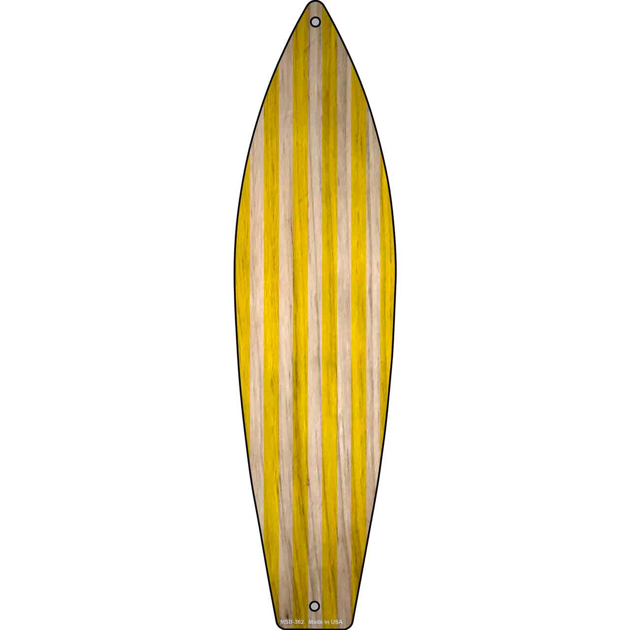 Yellow Striped Novelty Mini Metal Surfboard Sign MSB-362