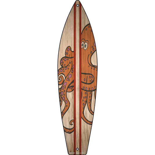 Octopus Red Striped Novelty Mini Metal Surfboard Sign MSB-385