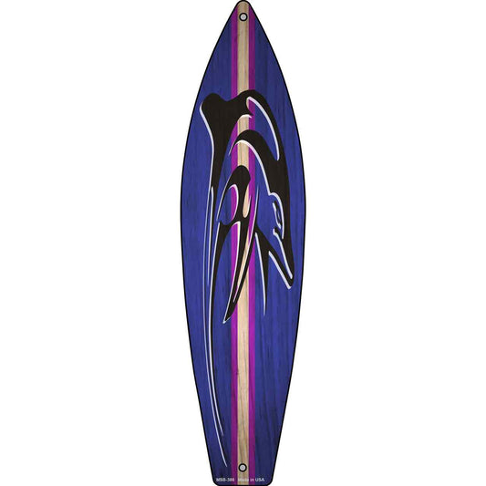 Dolphin Purple Striped Novelty Mini Metal Surfboard Sign MSB-386