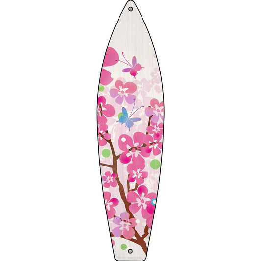 Pink Flowers Novelty Mini Metal Surfboard Sign MSB-397
