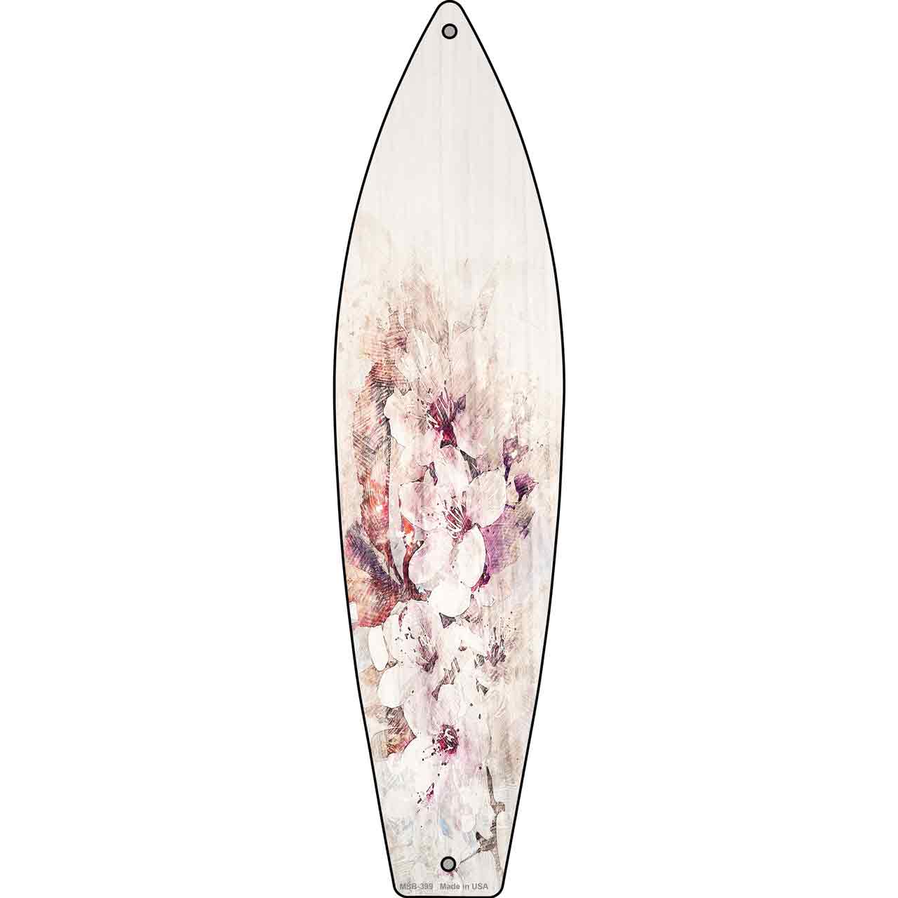 White Flowers Novelty Mini Metal Surfboard Sign MSB-399