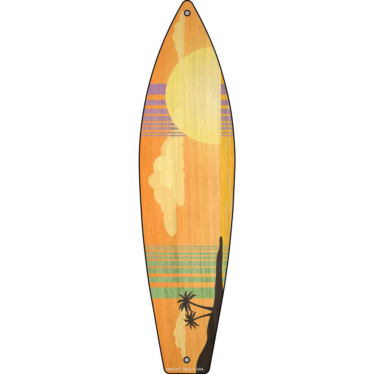 Tropical Sunset Novelty Mini Metal Surfboard Sign MSB-407