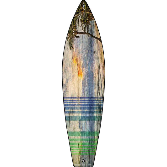 Ocean Sunset With Trees Novelty Mini Metal Surfboard Sign MSB-408