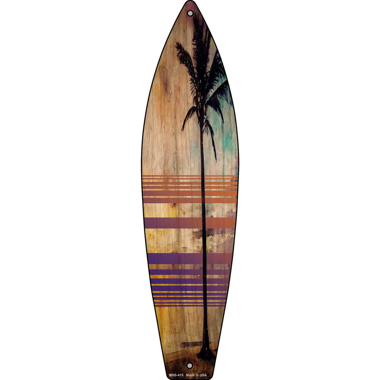 Tall Palm Tree Novelty Mini Metal Surfboard Sign MSB-415