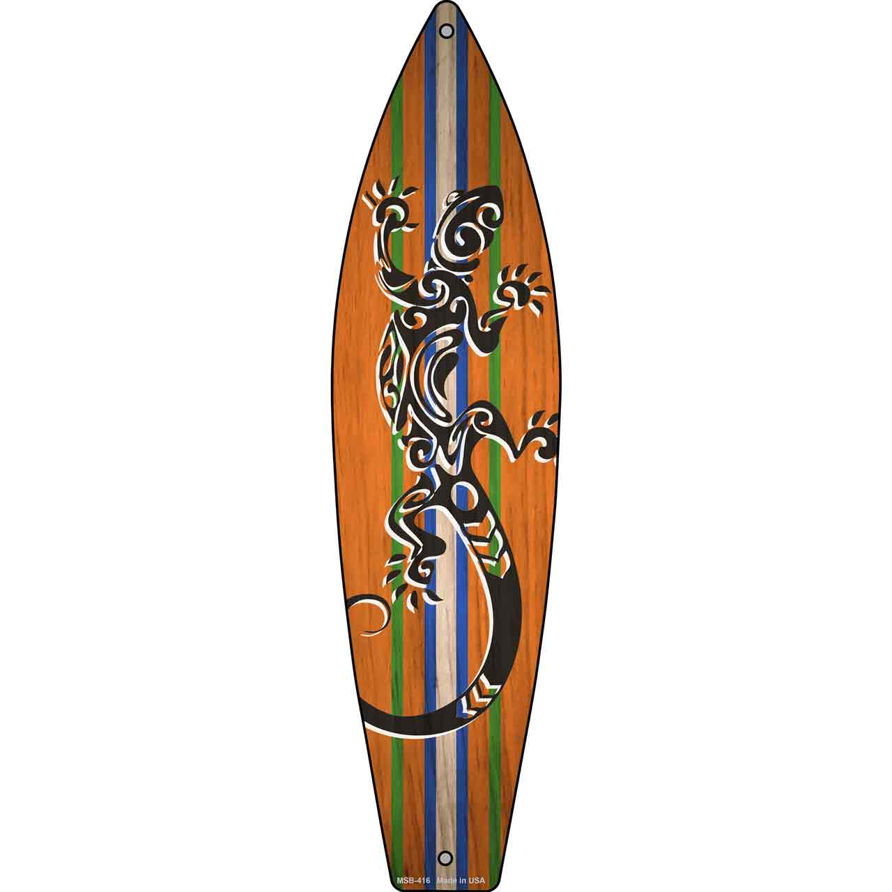 Tribal Print Lizard Novelty Mini Metal Surfboard Sign MSB-416