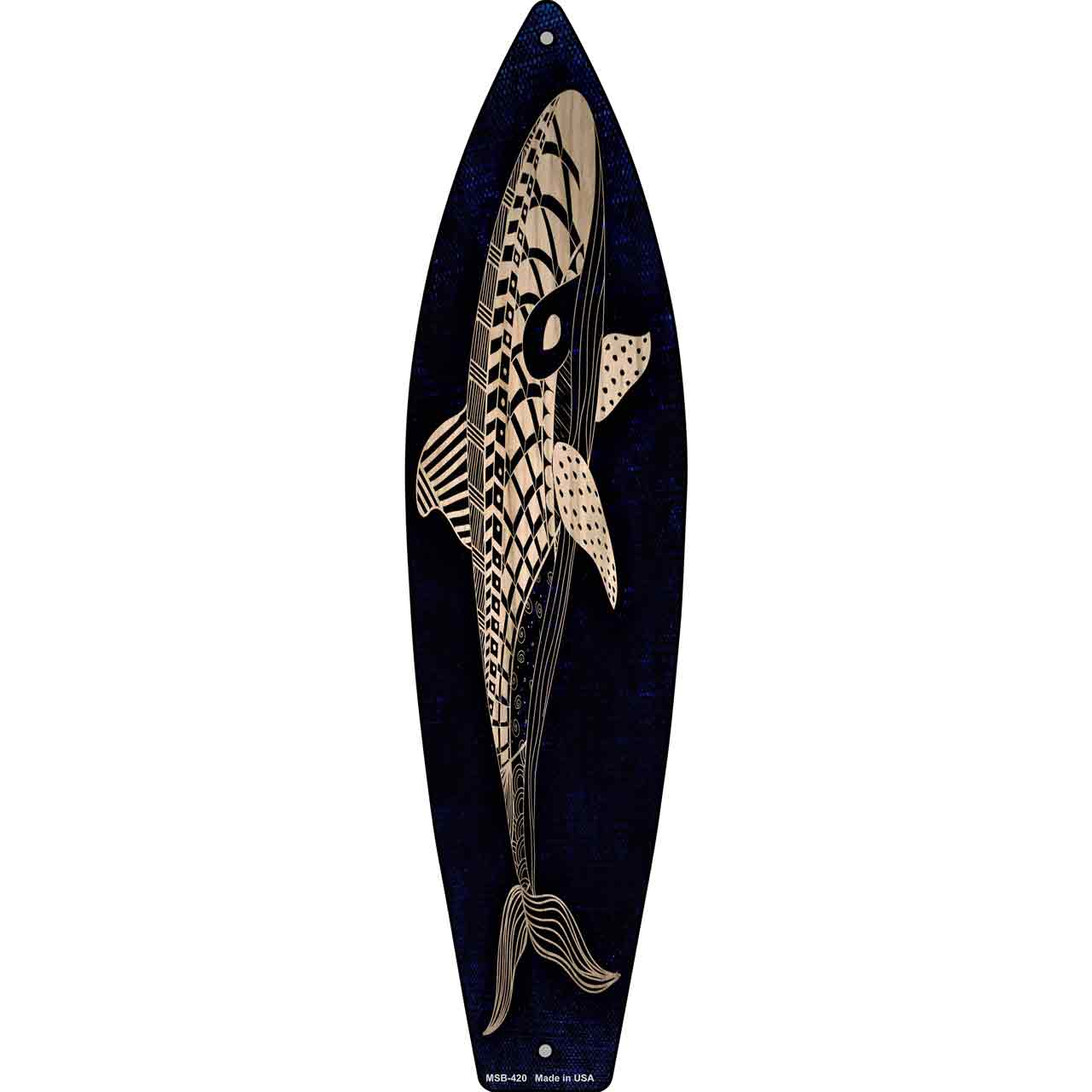 Tribal Print Whale Novelty Mini Metal Surfboard Sign MSB-420