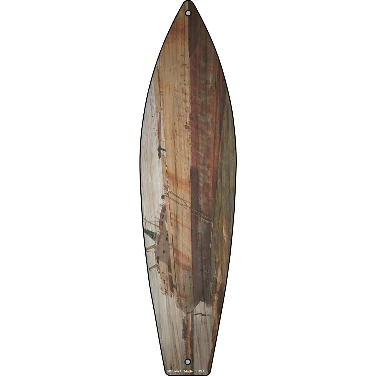 Rusty Boat Hull In Water Novelty Mini Metal Surfboard Sign MSB-424