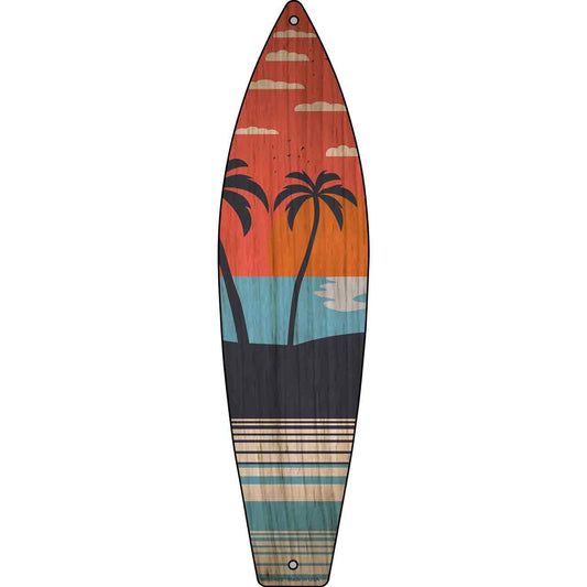 Twin Palm Trees Sunset Novelty Mini Metal Surfboard Sign MSB-429