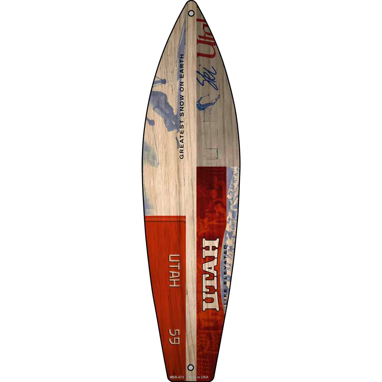 Utah License Plate Design Novelty Mini Metal Surfboard MSB-473