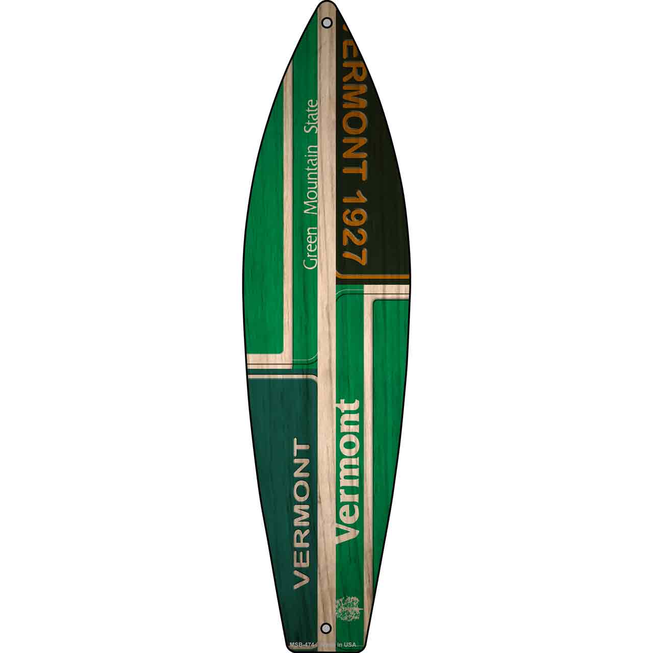 Vermont License Plate Design Novelty Mini Metal Surfboard MSB-474